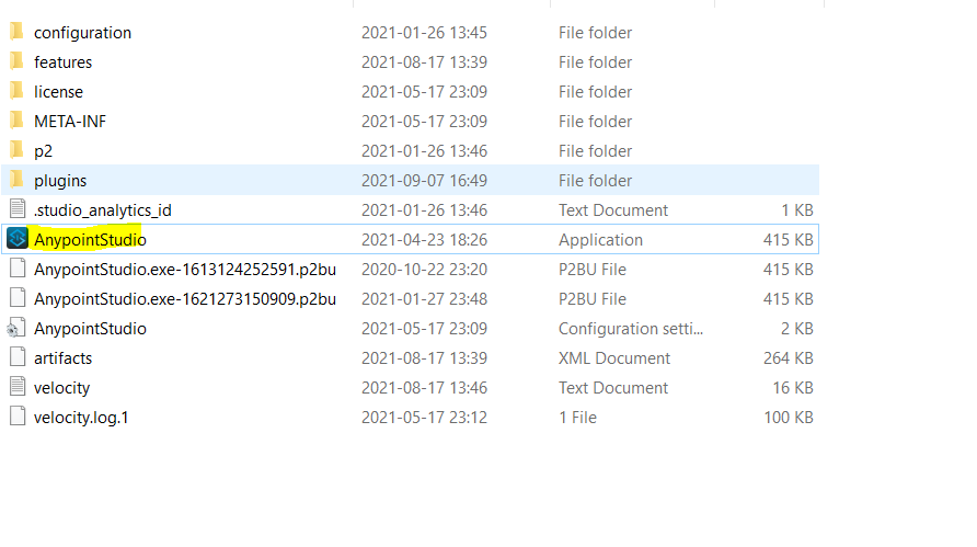 MuleSoft_Chatper_2_Image_3_AnyPointStudio_Installation_Folder_structure